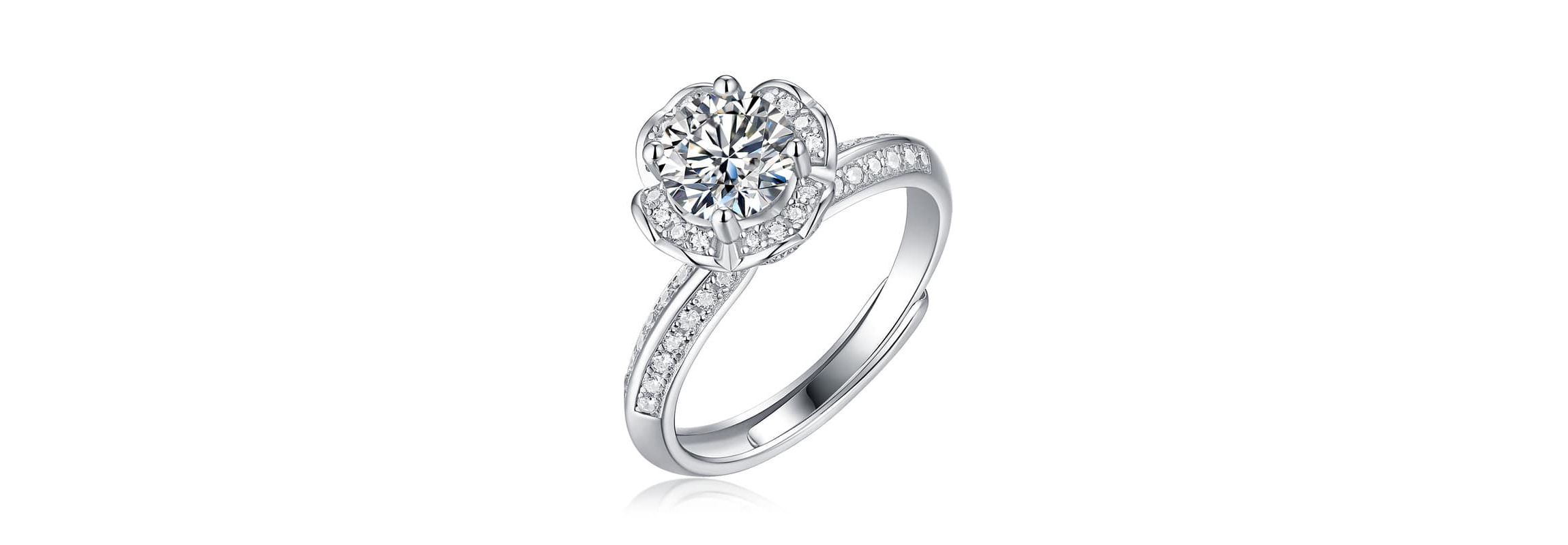 Sterling Silver White Gold Plated with 2ctw Lab Created Moissanite Tulip Pave Engagement Adjustable Ring