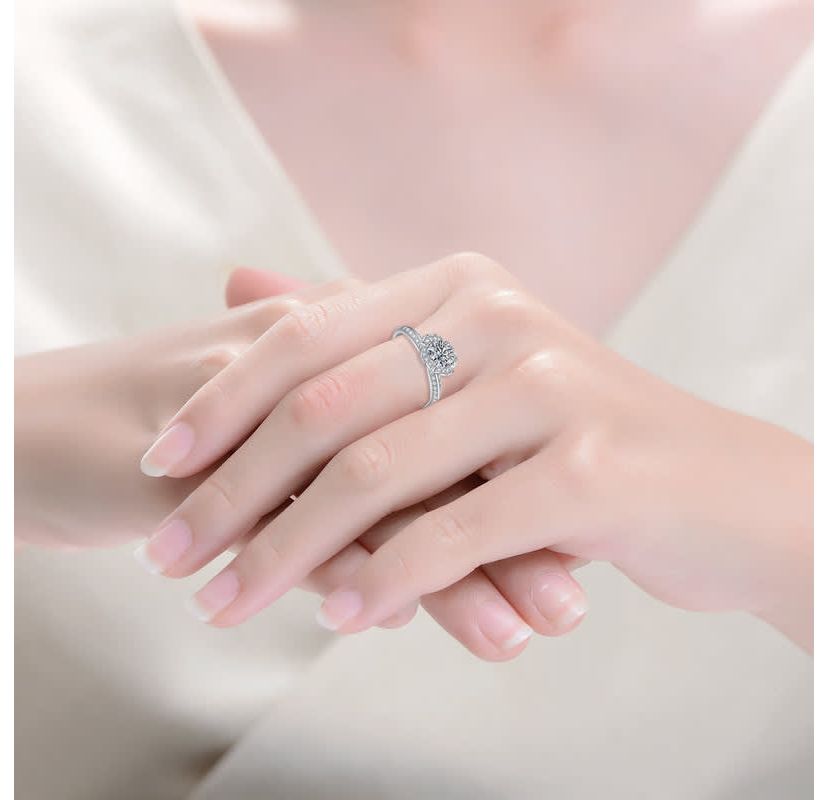 Sterling Silver White Gold Plated with 2ctw Lab Created Moissanite Tulip Pave Engagement Adjustable Ring