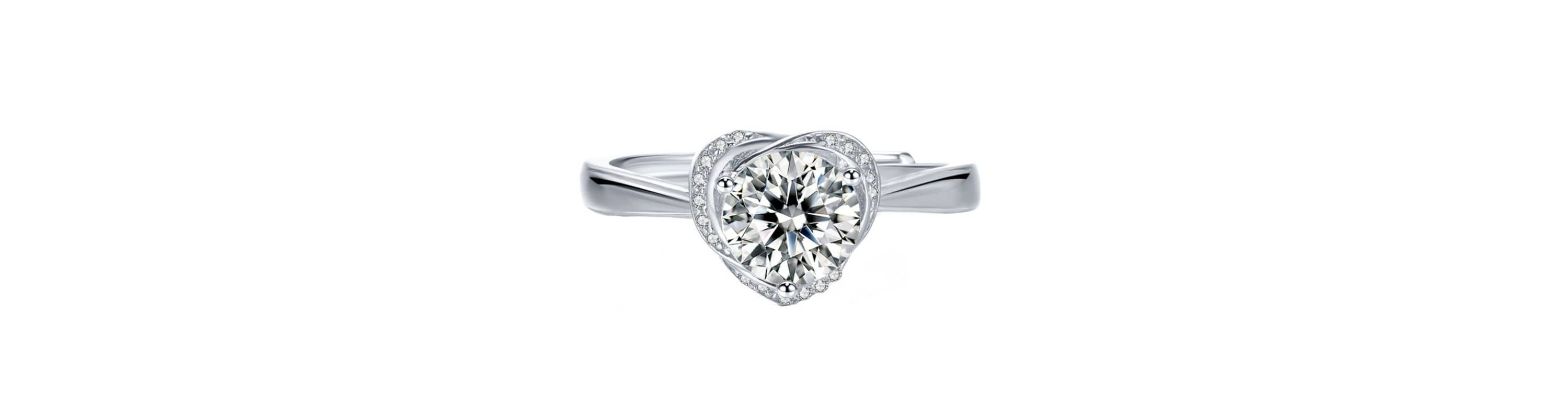 Sterling Silver White Gold Plated with 1.4ctw Round Lab Created Moissanite Heart Pave Promise Adjustable Ring