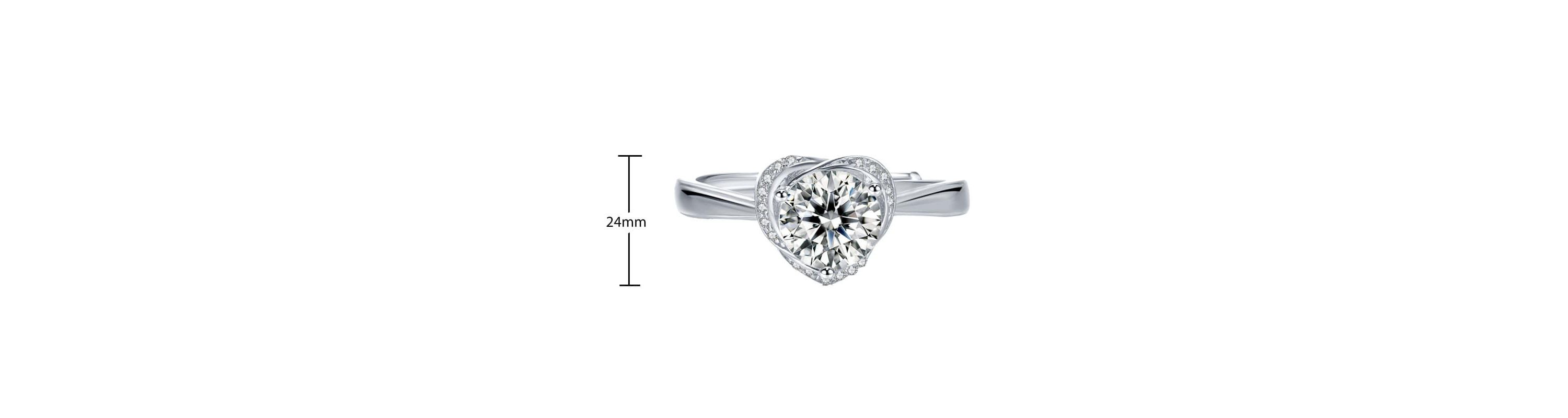 Sterling Silver White Gold Plated with 1.4ctw Round Lab Created Moissanite Heart Pave Promise Adjustable Ring