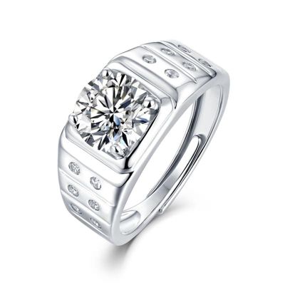 Sterling Silver White Gold Plated with 1.25ctw Lab Created Moissanite Solitaire & Bezel Sides Engagement Men Women Anniversary Adjustable Ring