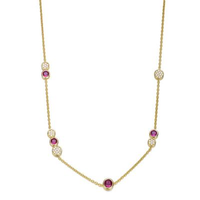 Rozzato Lab Created Sterling Silver 14K Gold Plated with Ruby Red Cubic Zirconia Necklace