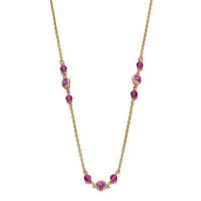 Rozzato Lab Created Sterling Silver 14K Gold Plated with Ruby Red Cubic Zirconia Necklace