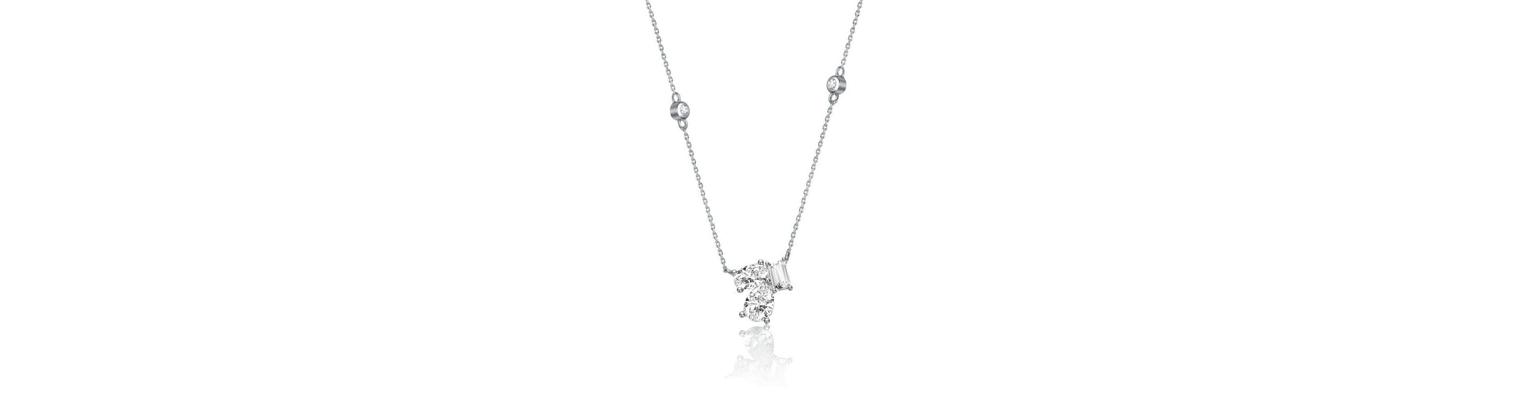 Lab Created Sterling Silver White Gold Plated with Clear Cubic Zirconia Cluster Station Necklace