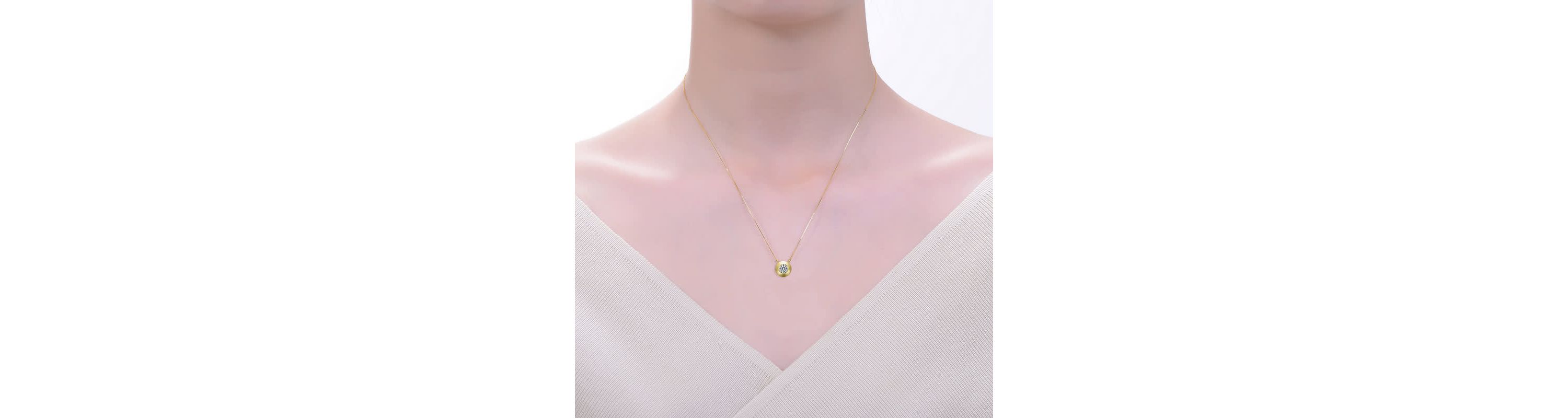 Lab Created Sterling Silver 14K Gold Plated with Clear Round Cubic Zirconia Bezel Solitaire Necklace