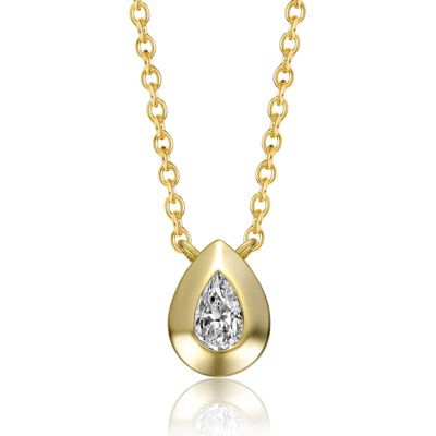Rozzato Lab Created Sterling Silver 14K Gold Plated with Bezel-Set Clear Raindrop Cubic Zirconia Pear-Shaped Solitaire Necklace