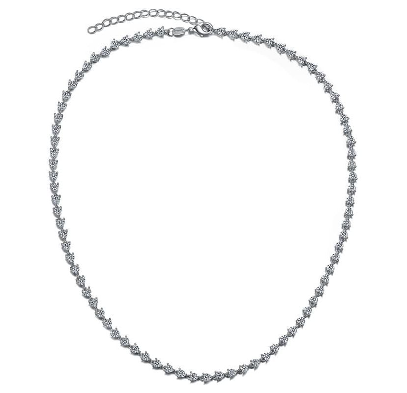 Lab Created Sterling Silver White Gold Plated with Clear Cubic Zirconia Heart Tennis Necklace