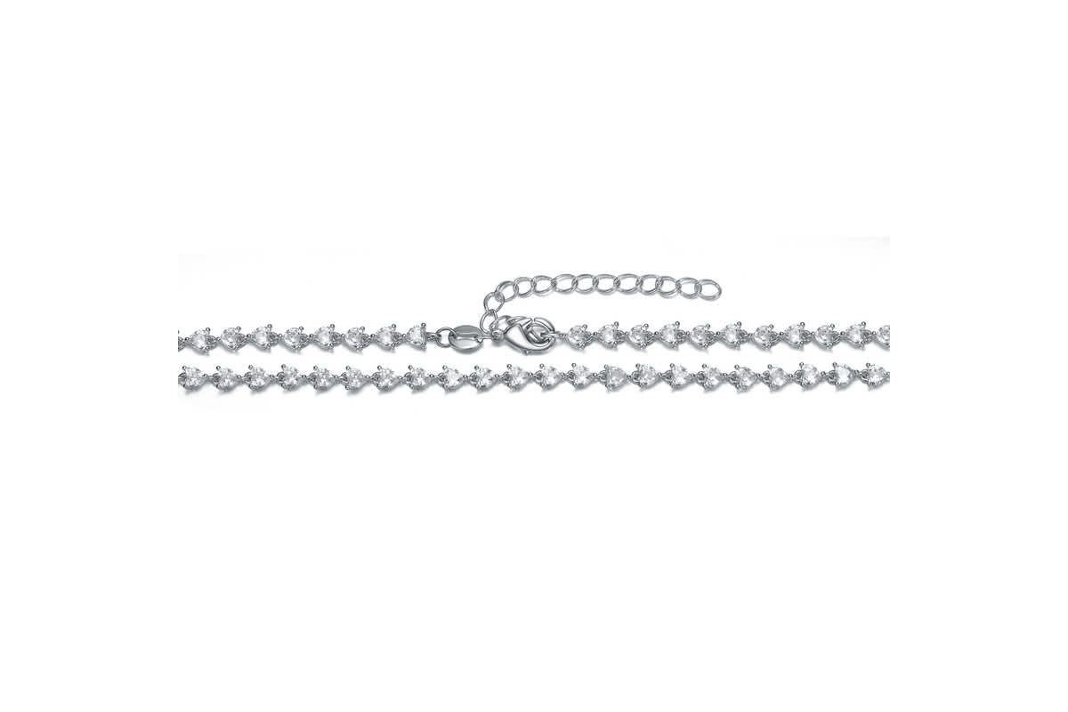 Lab Created Sterling Silver White Gold Plated with Clear Cubic Zirconia Heart Tennis Necklace