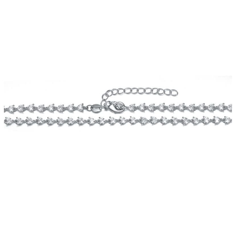 Lab Created Sterling Silver White Gold Plated with Clear Cubic Zirconia Heart Tennis Necklace