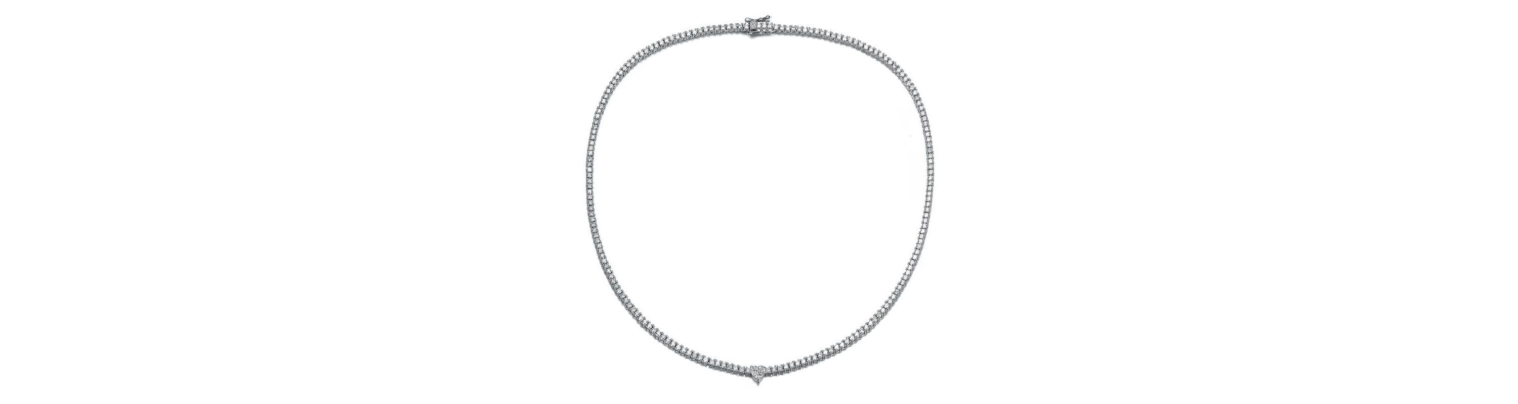 Lab Created White Gold Plated with Clear Cubic Zirconia Tennis Necklace with Heart Centerpiece