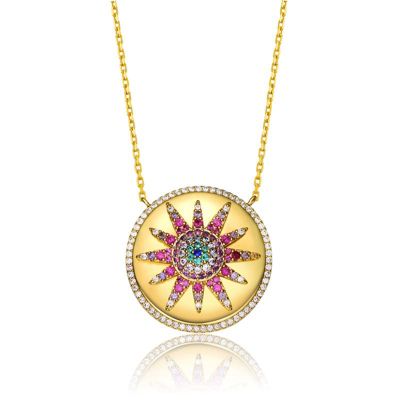 Rozzato Lab Created Sterling Silver 14K Gold Plated with Multi-Color Cubic Zirconia Necklace for Teens