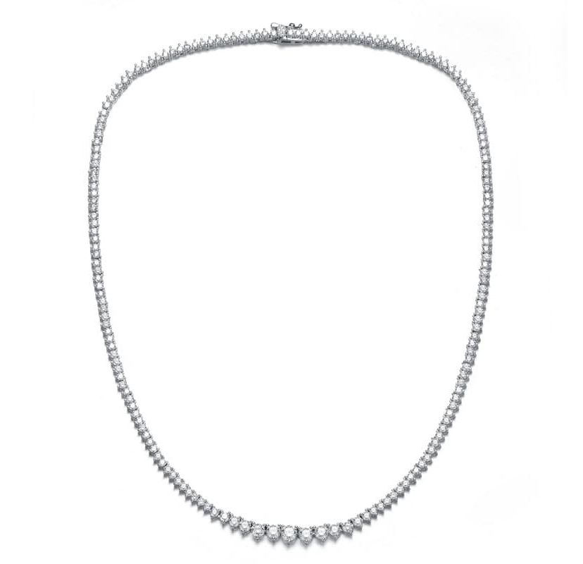 Lab Created Sterling Silver White Gold Plated with Clear Cubic Zirconia Tennis Necklace
