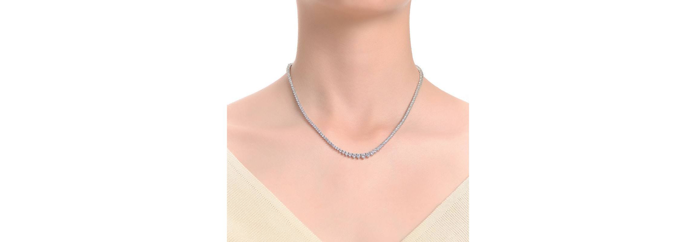Lab Created Sterling Silver White Gold Plated with Clear Cubic Zirconia Tennis Necklace