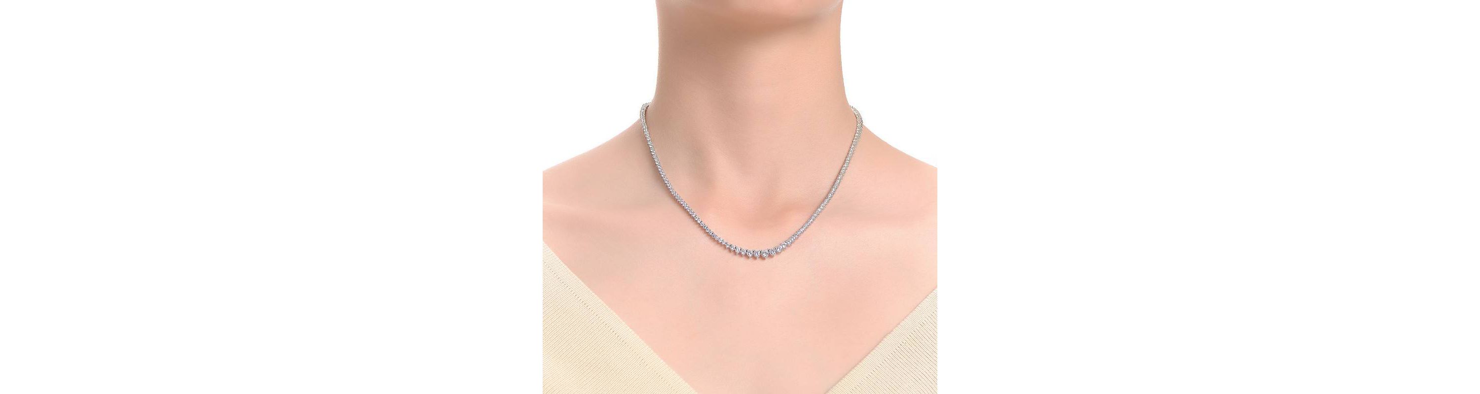 Lab Created Sterling Silver White Gold Plated with Clear Cubic Zirconia Tennis Necklace