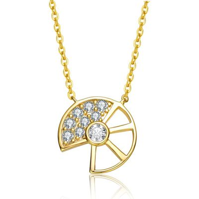 Rozzato Lab Created Sterling Silver 14K Gold Plated with Clear Cubic Zirconia Charm Necklace