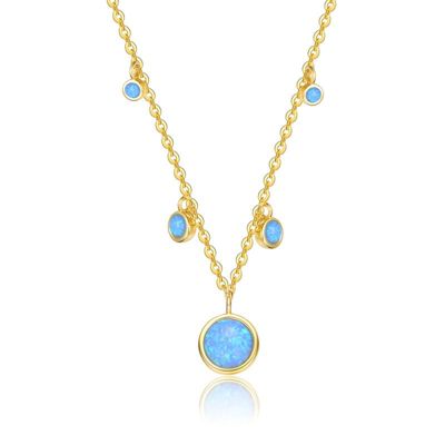 Rozzato Lab Created Sterling Silver 14K Gold Plated with Opal Cubic Zirconia Round Spring Ring Pendant Necklace for Teens