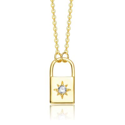 Rozzato Lab Created Sterling Silver 14K Gold Plated with Clear Cubic Zirconia Spring Ring Modern Necklace for Teens