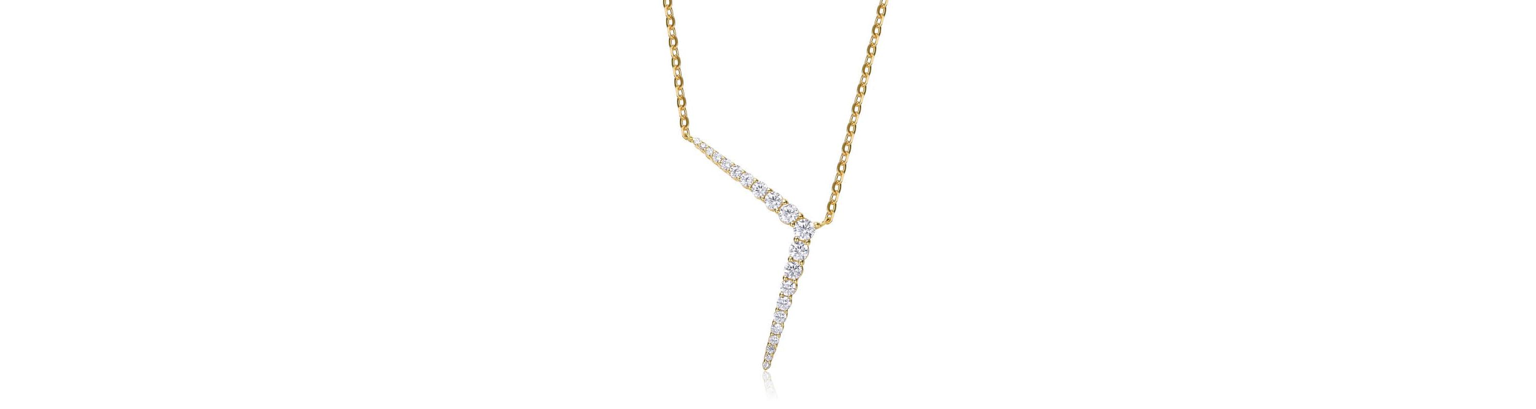 Lab Created Sterling Silver 14K Gold Plated with Colored Cubic Zirconia Solar Chevron Necklace