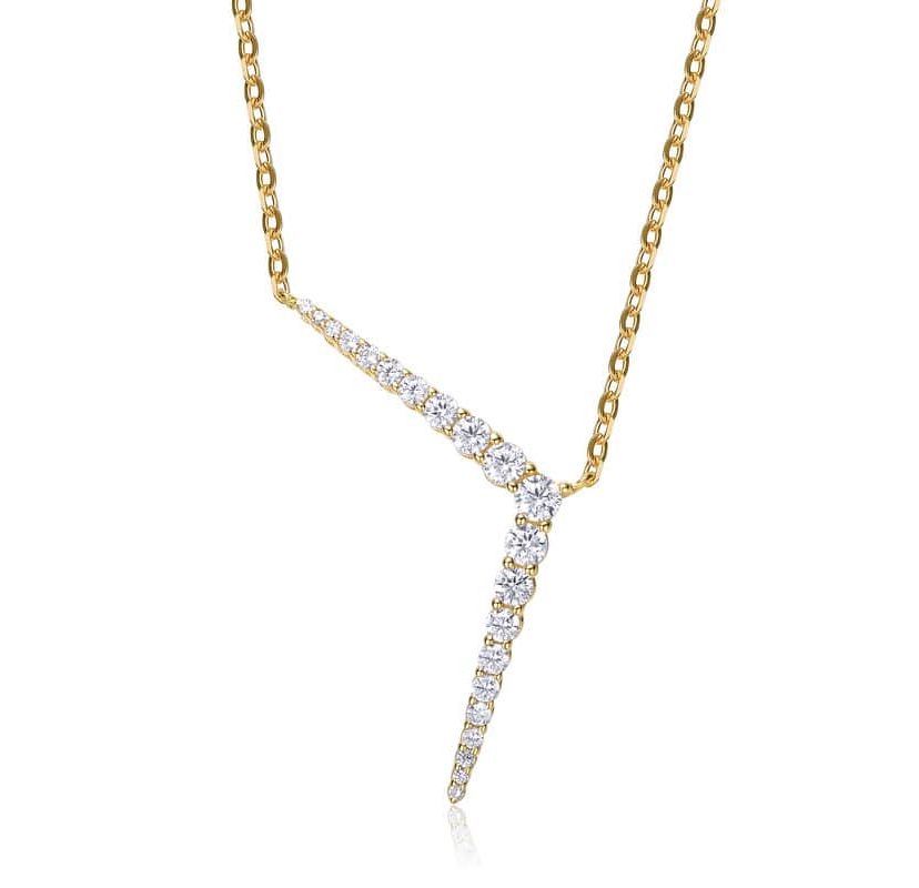 Lab Created Sterling Silver 14K Gold Plated with Colored Cubic Zirconia Solar Chevron Necklace