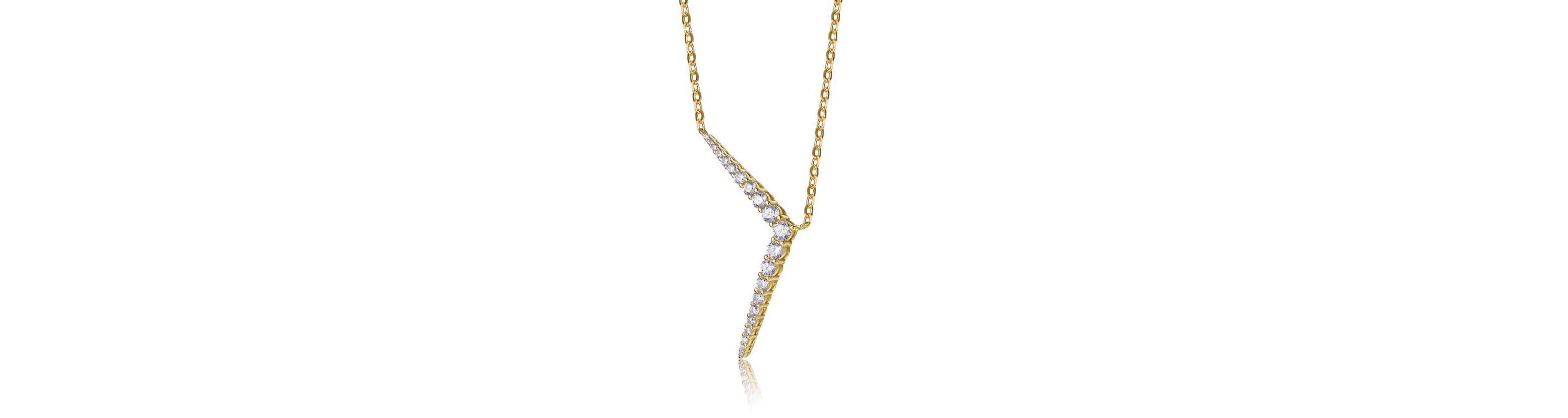 Lab Created Sterling Silver 14K Gold Plated with Colored Cubic Zirconia Solar Chevron Necklace