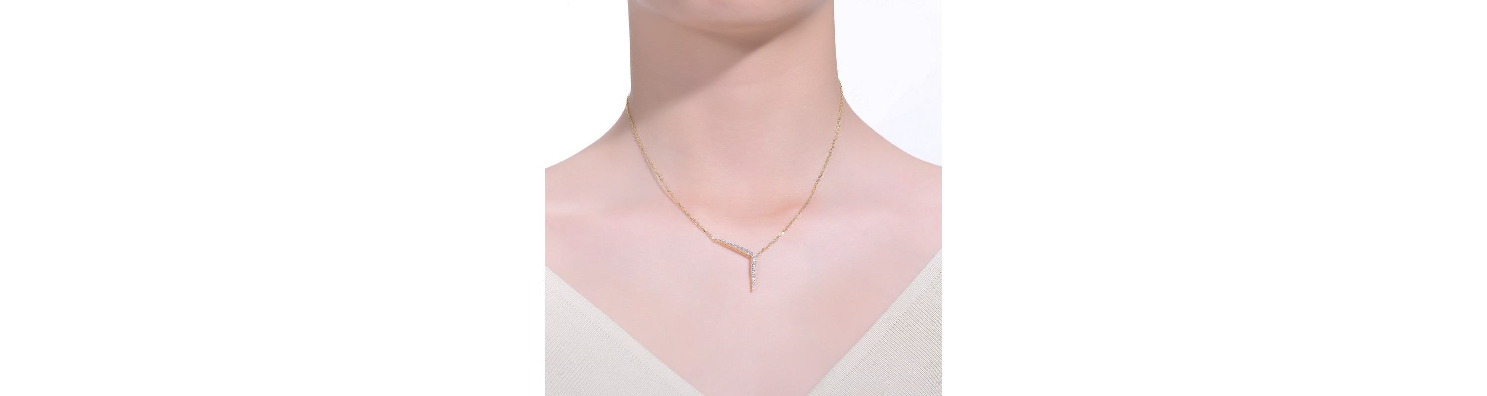 Lab Created Sterling Silver 14K Gold Plated with Colored Cubic Zirconia Solar Chevron Necklace