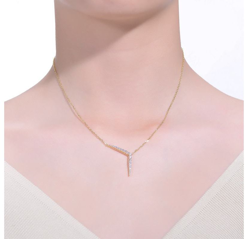 Lab Created Sterling Silver 14K Gold Plated with Colored Cubic Zirconia Solar Chevron Necklace