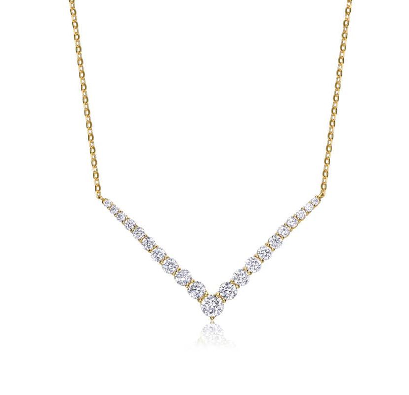 Lab Created 14K Gold-Plated with Clear Cubic Zirconia Chevron Layering Necklace
