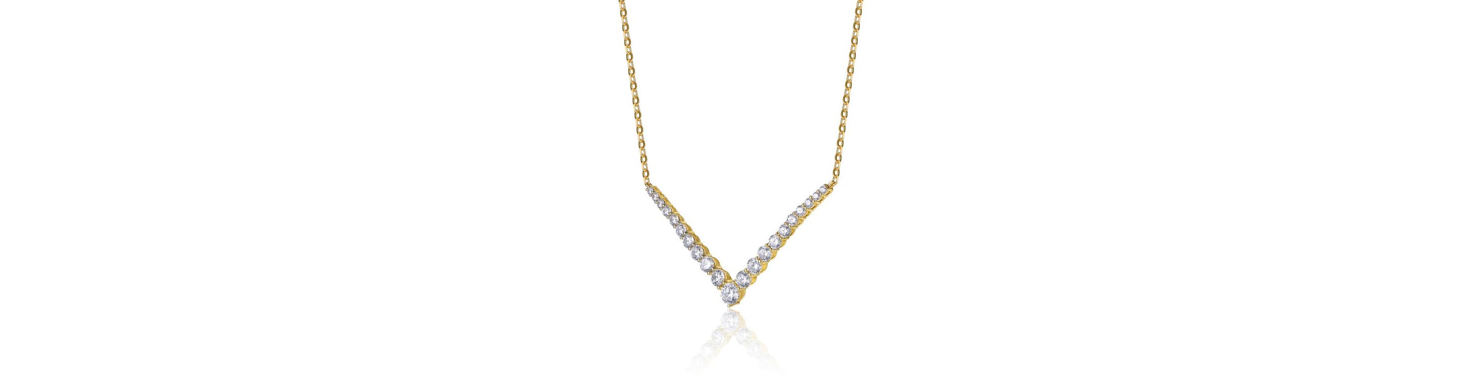 Lab Created 14K Gold-Plated with Clear Cubic Zirconia Chevron Layering Necklace