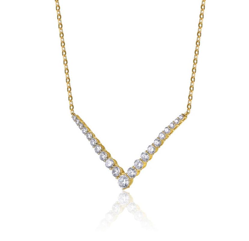 Lab Created 14K Gold-Plated with Clear Cubic Zirconia Chevron Layering Necklace