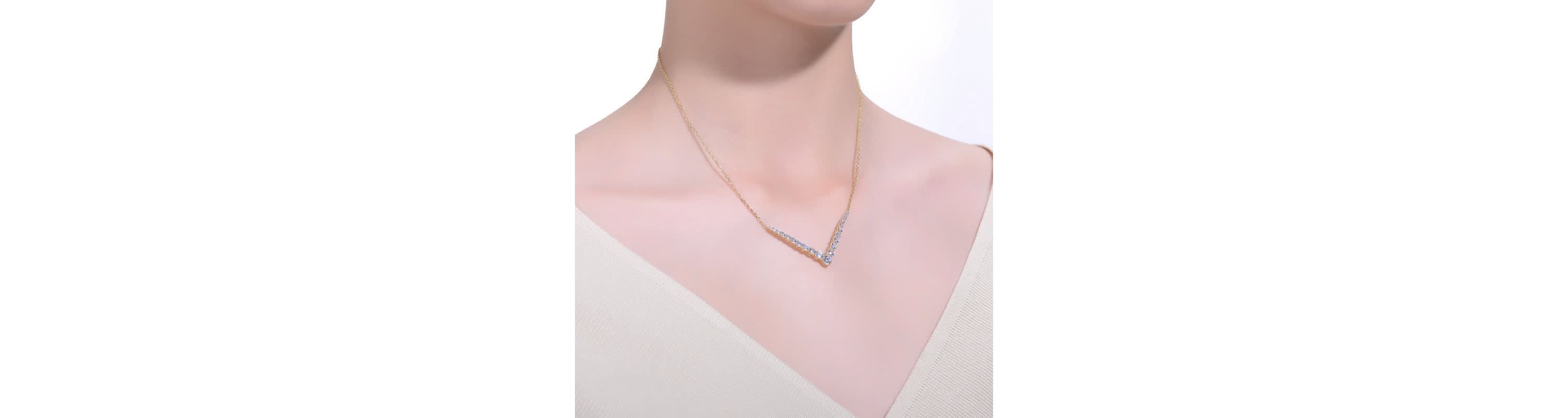 Lab Created 14K Gold-Plated with Clear Cubic Zirconia Chevron Layering Necklace