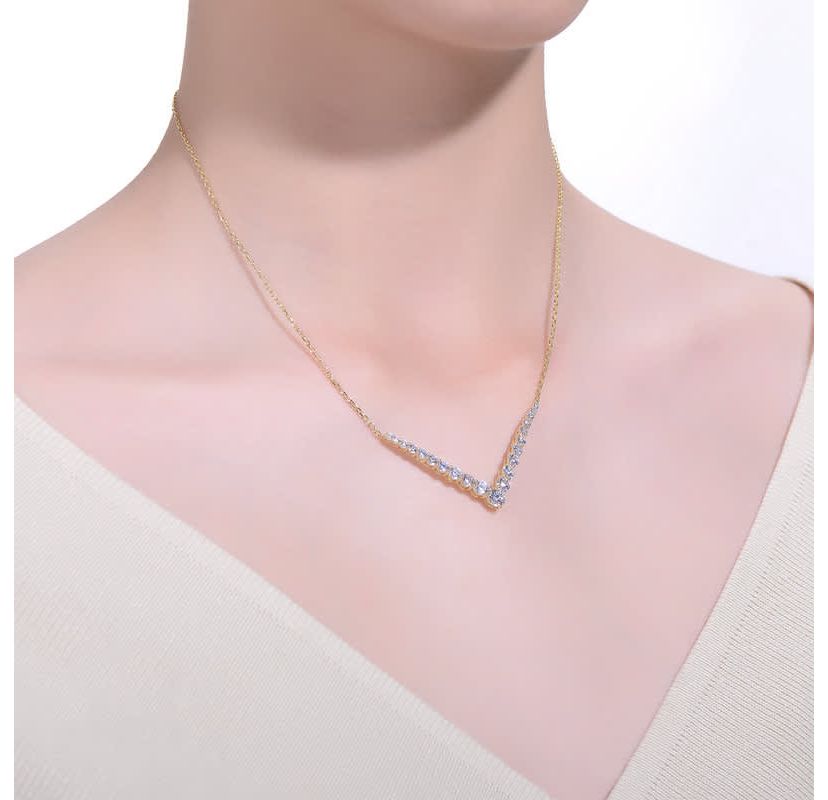 Lab Created 14K Gold-Plated with Clear Cubic Zirconia Chevron Layering Necklace