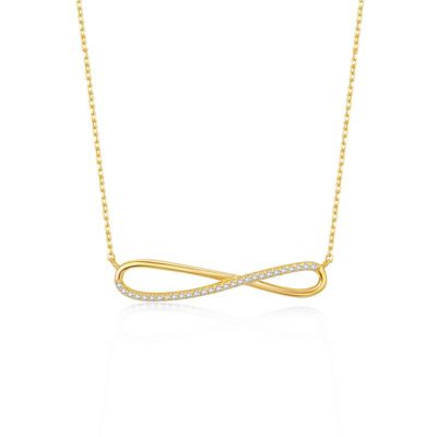 Rozzato Lab Created Sterling Silver 14K Gold Plated with Clear Cubic Zirconia Infinity Symbol Ribbon Pendant Necklace