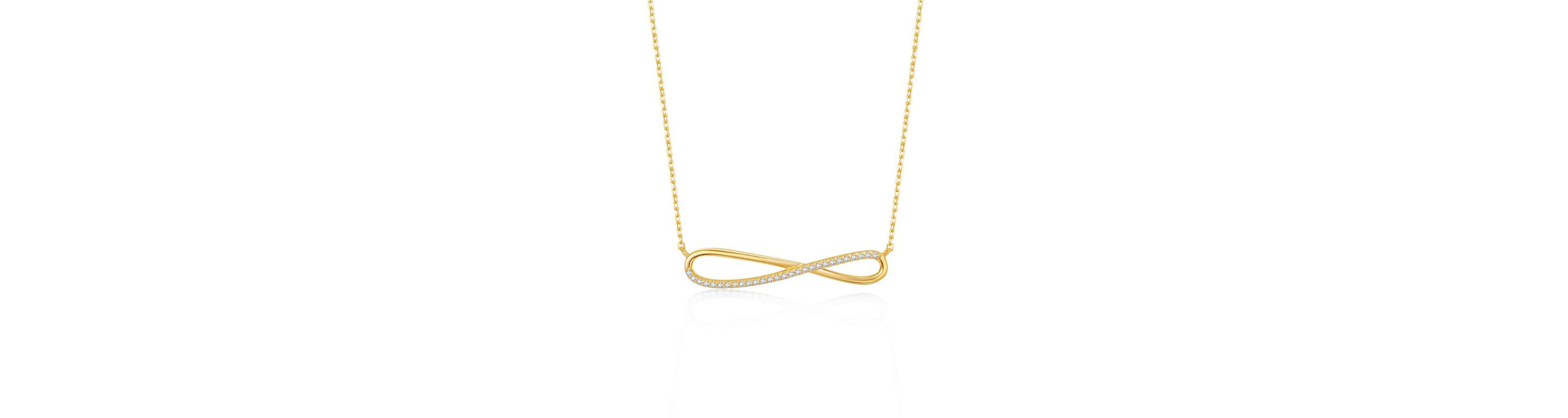 Lab Created Sterling Silver 14K Gold Plated with Clear Cubic Zirconia Infinity Symbol Ribbon Pendant Necklace
