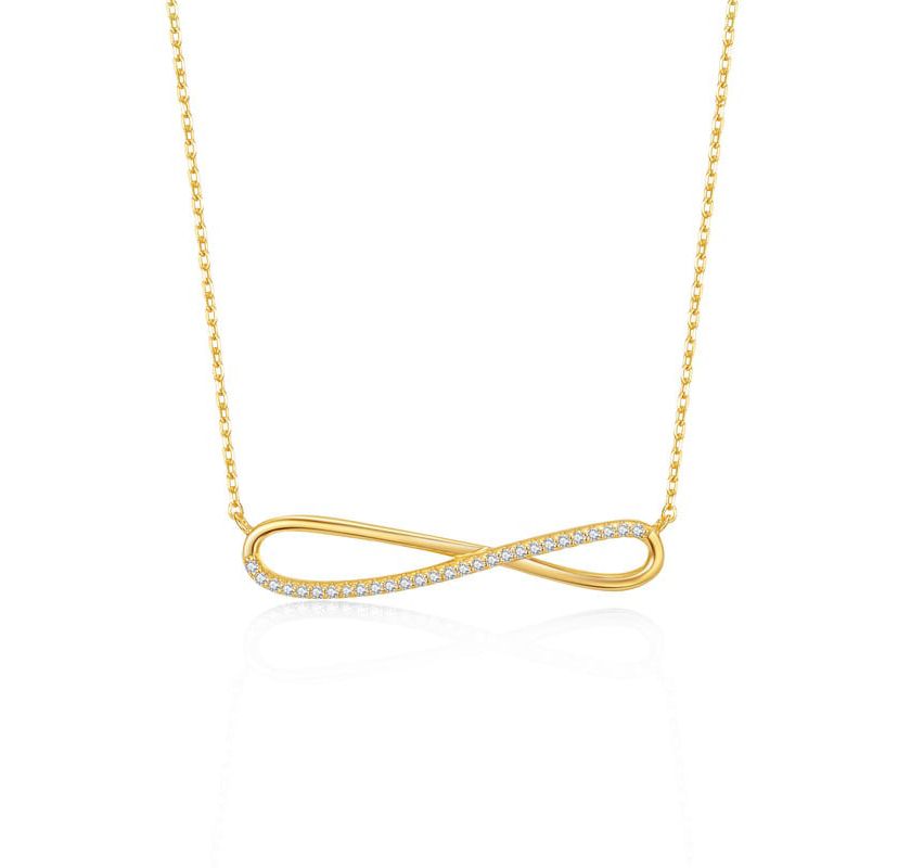 Lab Created Sterling Silver 14K Gold Plated with Clear Cubic Zirconia Infinity Symbol Ribbon Pendant Necklace