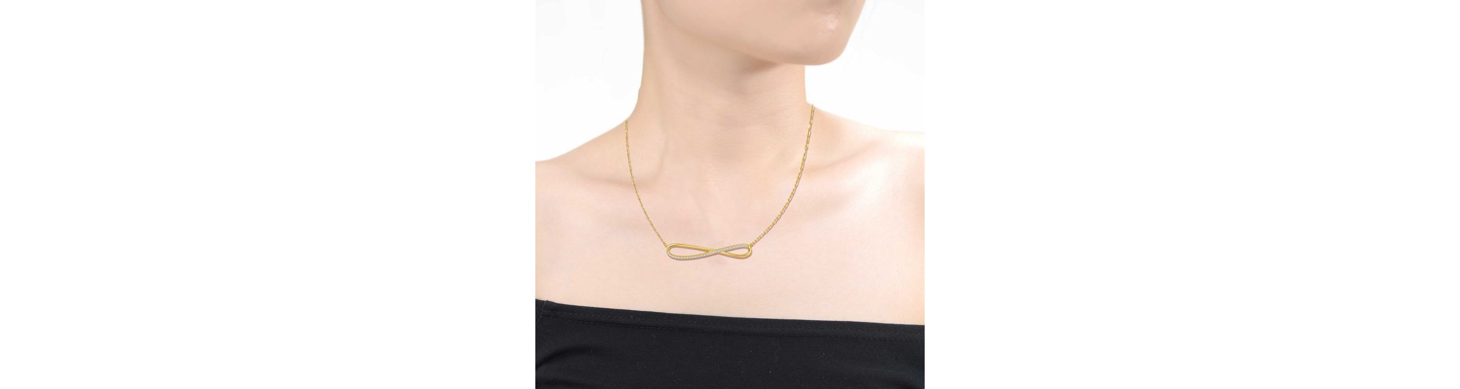 Lab Created Sterling Silver 14K Gold Plated with Clear Cubic Zirconia Infinity Symbol Ribbon Pendant Necklace
