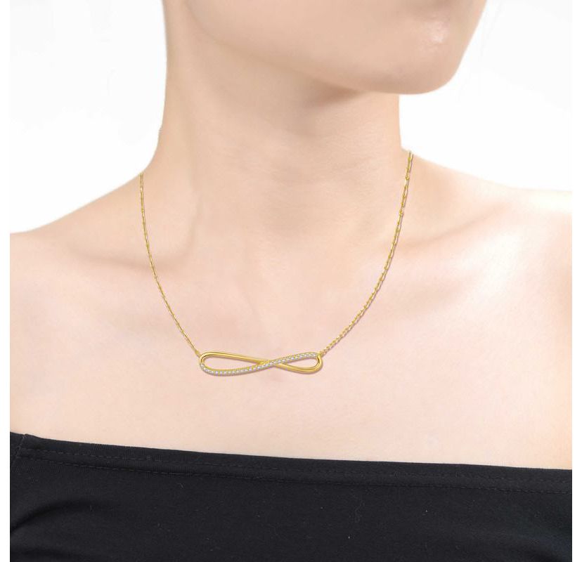 Lab Created Sterling Silver 14K Gold Plated with Clear Cubic Zirconia Infinity Symbol Ribbon Pendant Necklace