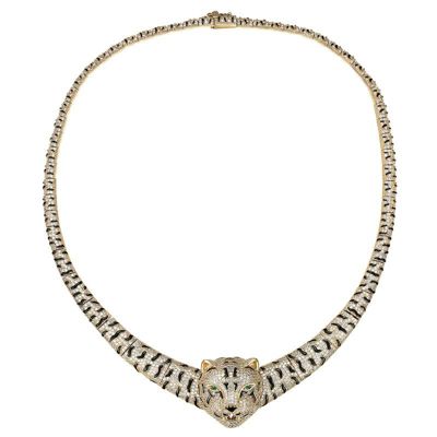 Rozzato Lab Created Sterling Silver 14K Gold-Plated with Clear Cubic Zirconia Leopard Necklace