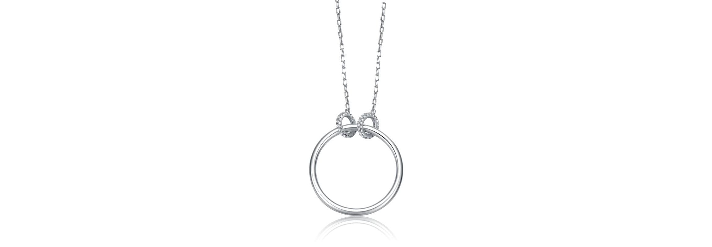 Lab Created Sterling Silver White Gold Plated with Clear Cubic Zirconia Hollow Circle Pendant Necklace