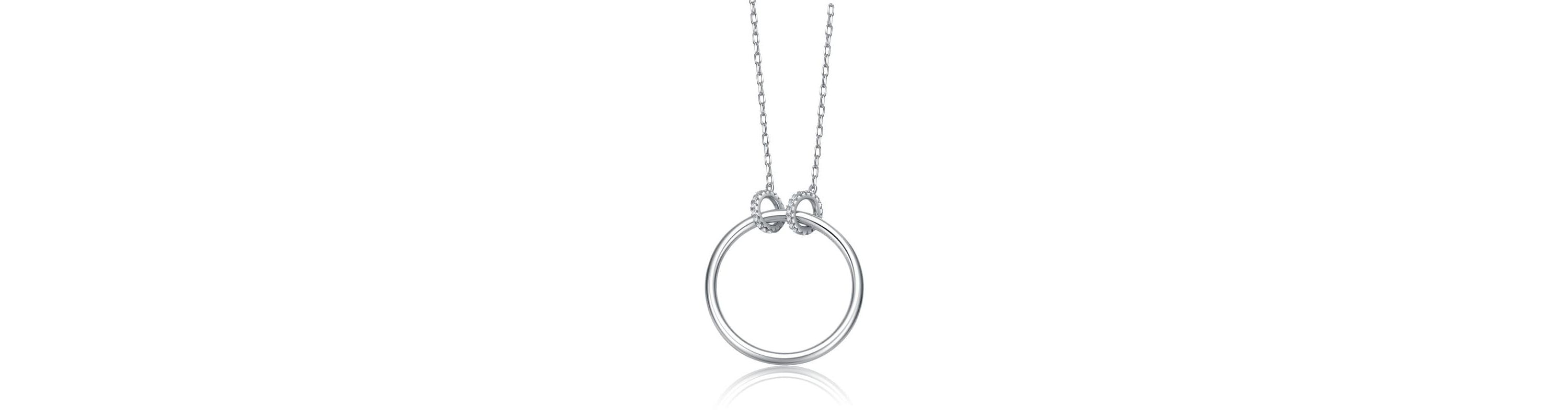 Lab Created Sterling Silver White Gold Plated with Clear Cubic Zirconia Hollow Circle Pendant Necklace