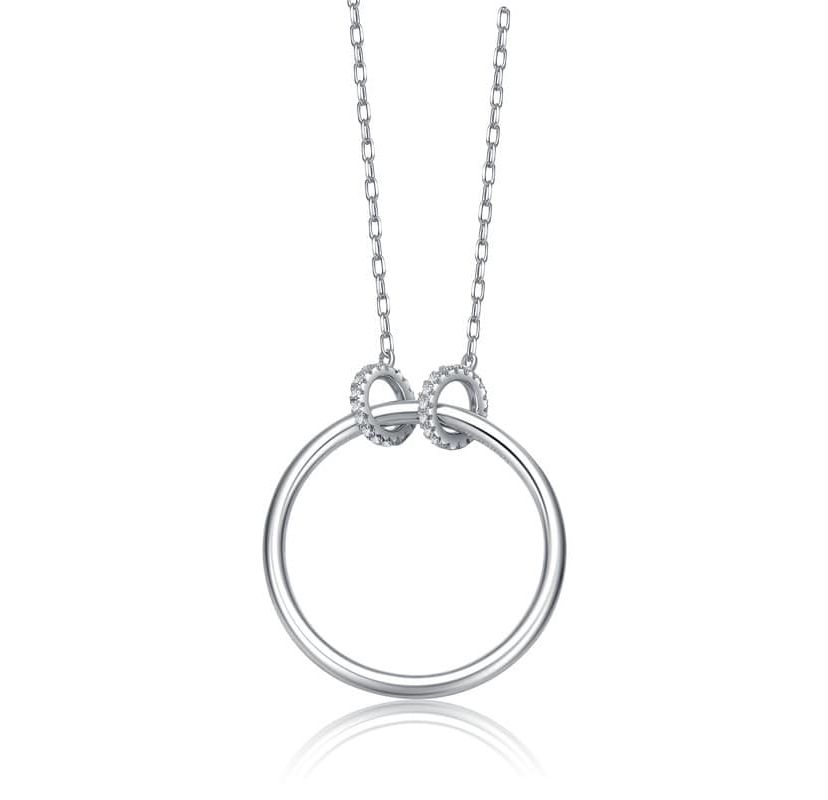 Lab Created Sterling Silver White Gold Plated with Clear Cubic Zirconia Hollow Circle Pendant Necklace