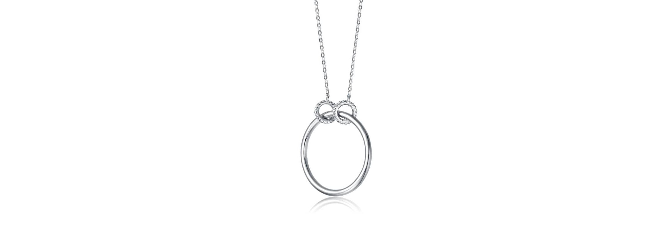 Lab Created Sterling Silver White Gold Plated with Clear Cubic Zirconia Hollow Circle Pendant Necklace