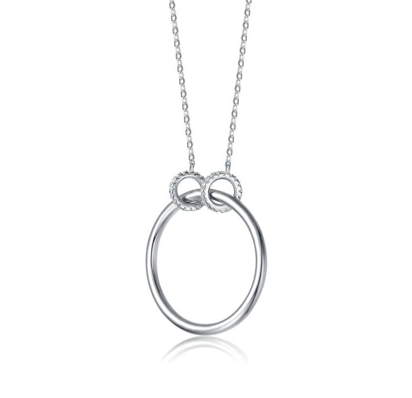 Lab Created Sterling Silver White Gold Plated with Clear Cubic Zirconia Hollow Circle Pendant Necklace