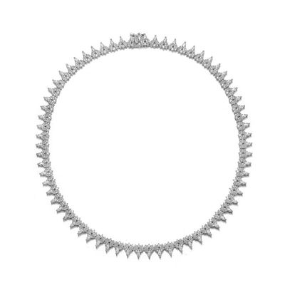 Rozzato Lab Created Sterling Silver White Gold Plated with Clear Marquise and Round Cubic Zirconia Cluster Tennis Necklace