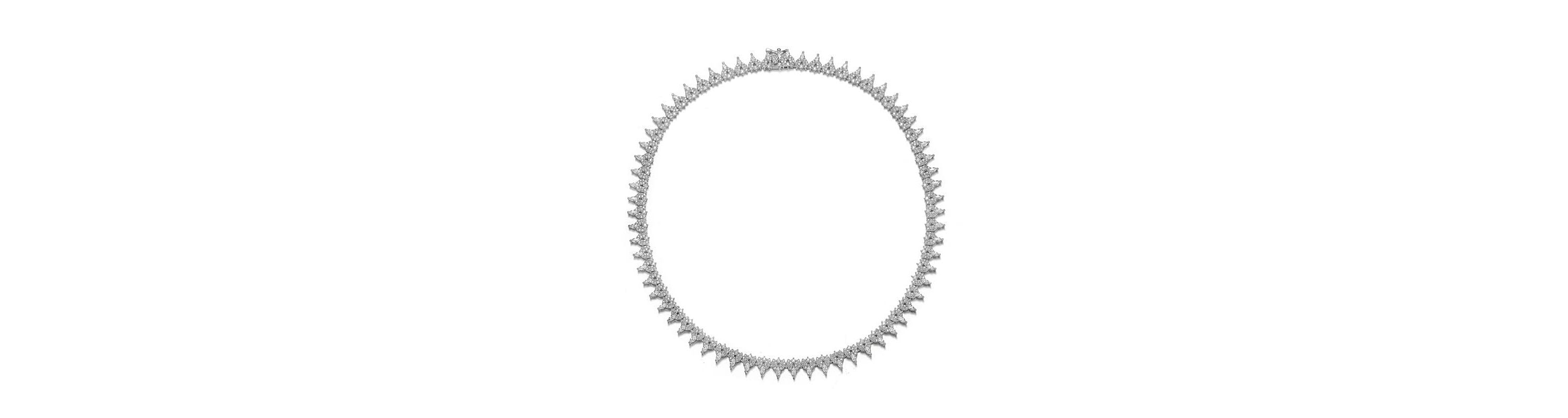 Lab Created Sterling Silver White Gold Plated with Clear Marquise and Round Cubic Zirconia Cluster Tennis Necklace