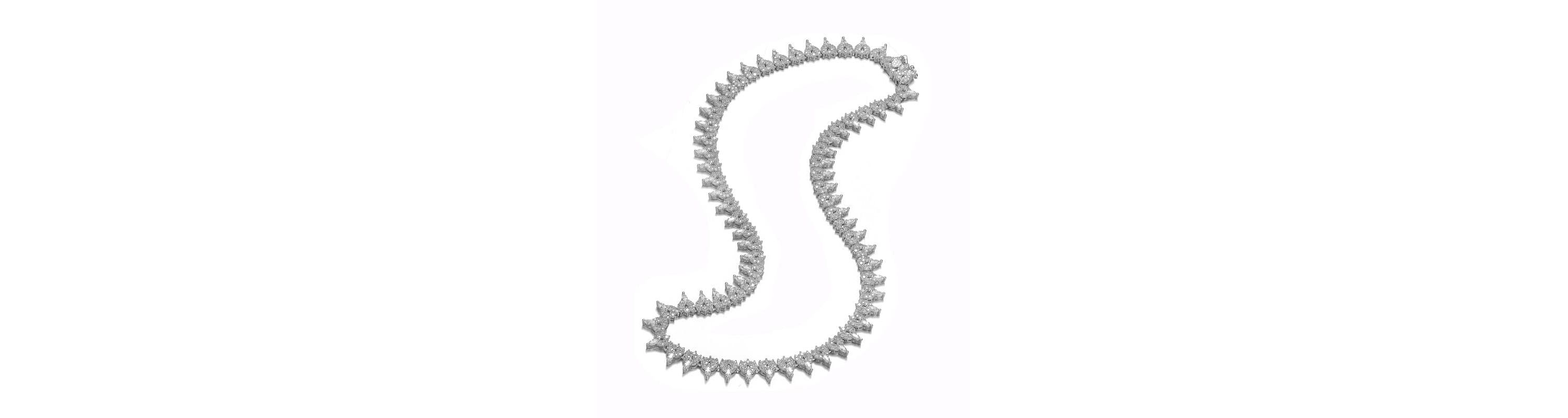 Lab Created Sterling Silver White Gold Plated with Clear Marquise and Round Cubic Zirconia Cluster Tennis Necklace