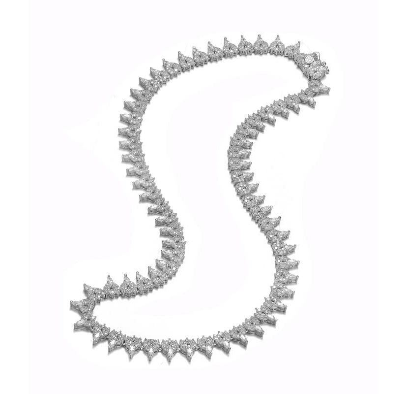 Lab Created Sterling Silver White Gold Plated with Clear Marquise and Round Cubic Zirconia Cluster Tennis Necklace