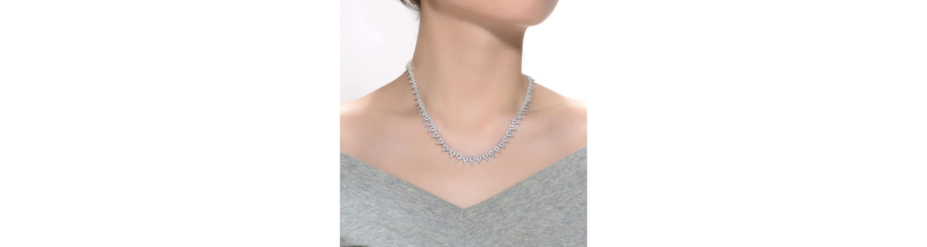 Lab Created Sterling Silver White Gold Plated with Clear Marquise and Round Cubic Zirconia Cluster Tennis Necklace