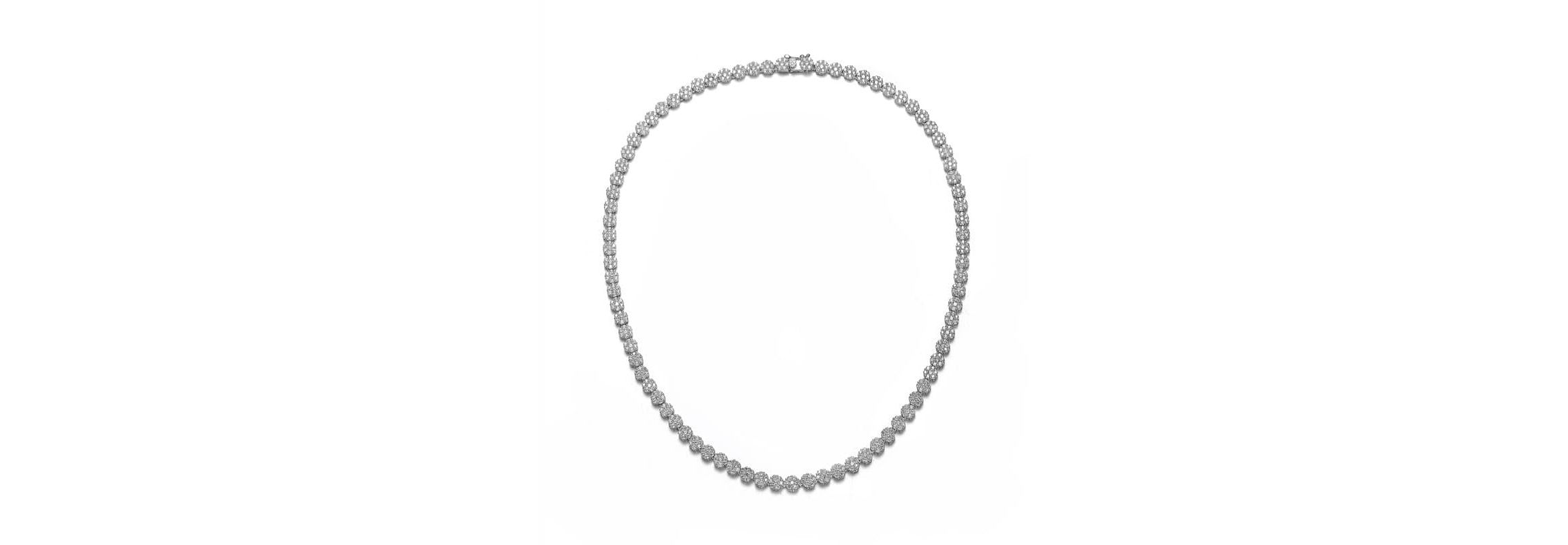 Lab Created Sterling Silver White Gold Plated with Clear Round Cubic Zirconia Flower Design Tennis Necklace