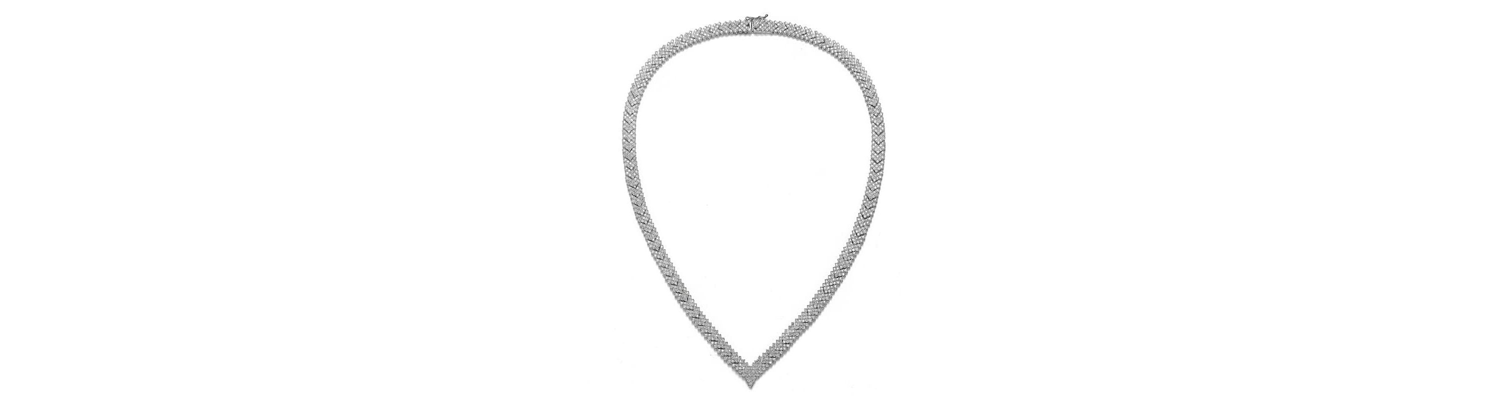 Lab Created Sterling Silver White Gold Plated with Clear Round Cubic Zirconia Cluster Arrow Head Style Necklace
