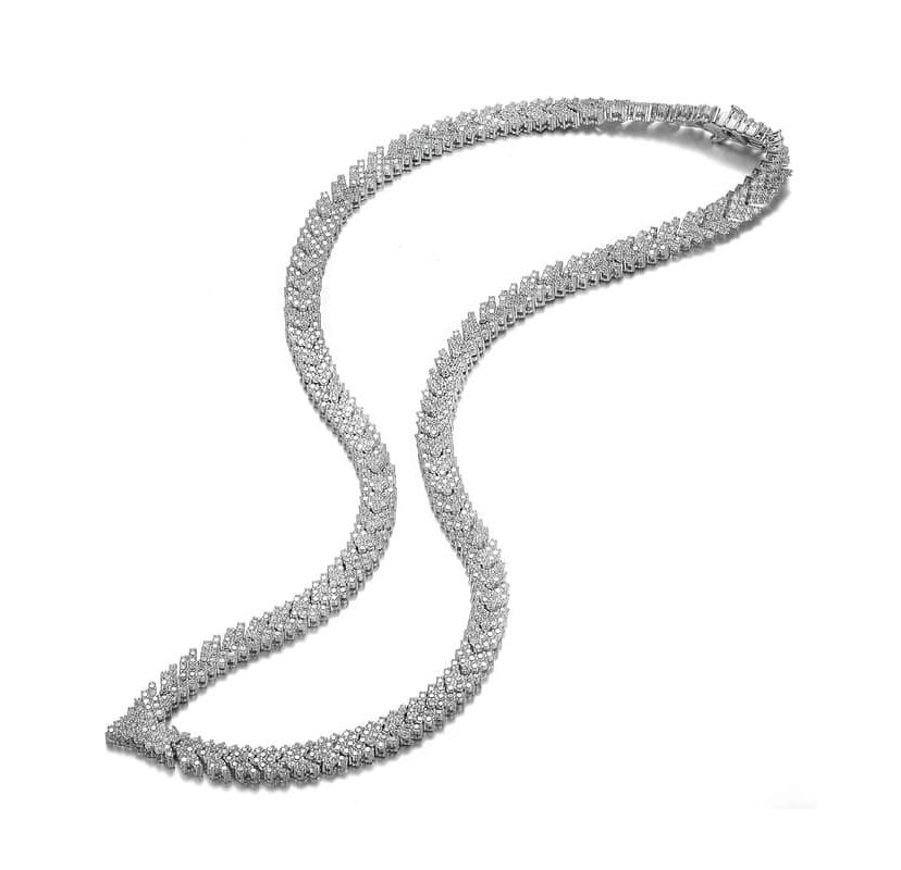 Lab Created Sterling Silver White Gold Plated with Clear Round Cubic Zirconia Cluster Arrow Head Style Necklace
